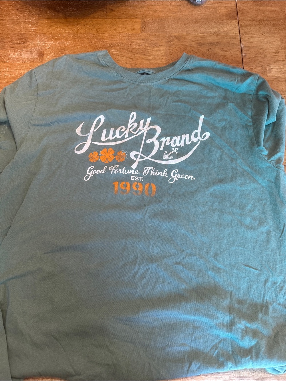 Lucky Brand Green Graphic Short Sleeve Tee with Orange Accents